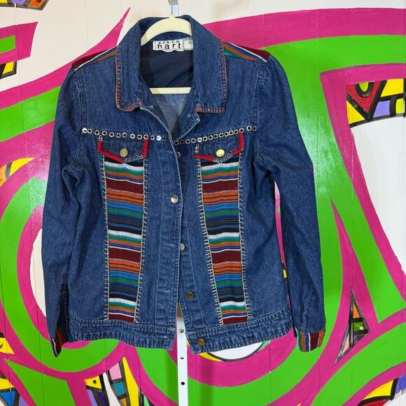 KEREN hart Blue Jean Jacket with Striped Accents. Size Medium. Excellent cond! - Picture 1 of 5